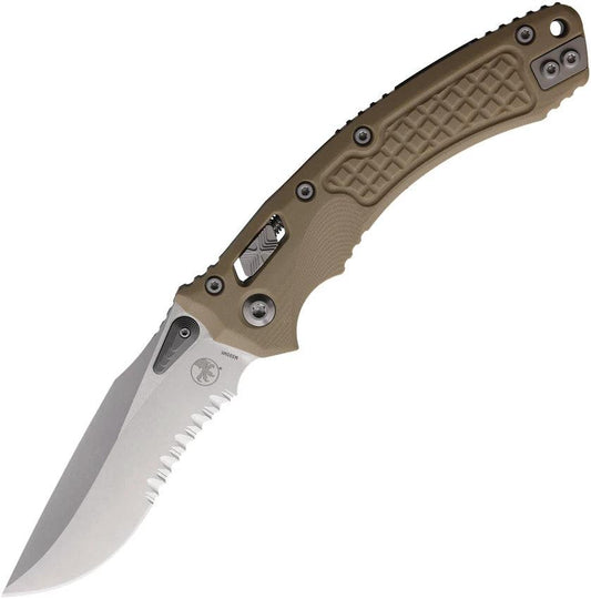 Microtech Amphibian Ram Lok Tan Knife With Bohler M390MK Blade 4 Inch Serrated G10 Handle For EDC Enthusiasts