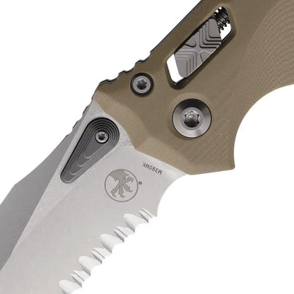 Microtech Amphibian Ram Lok Tan Knife With Bohler M390MK Blade 4 Inch Serrated G10 Handle For EDC Enthusiasts by Microtech