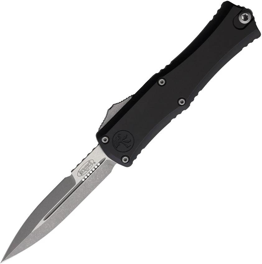 Microtech Auto Hera II Mini OTF Knife For EDC Enthusiasts With 3 Inch M390 Blade Black Aluminum Handle Glass Breaker