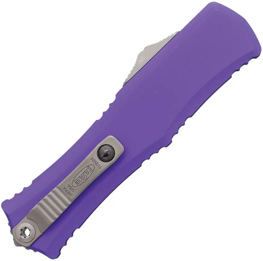 Microtech Hera II Mini OTF Automatic Knife For EDC Enthusiasts With Purple Aluminum Handle M390 Bayonet 3in Blade by Microtech