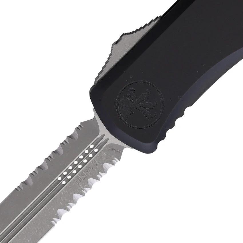 Microtech Auto Hera II OTF Knife With Apocalyptic Finish Partially Serrated Blade For Tactical Enthusiasts by Microtech