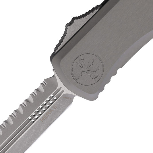 Microtech Hera II Auto OTF Knife DE Gray With Serrated Glass Breaker For EDC Enthusiasts by Microtech