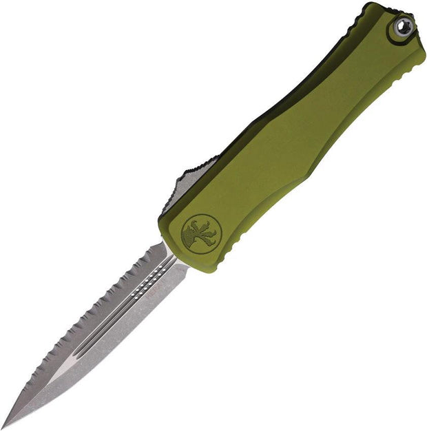 Microtech Hera II OTF Auto Knife APOD 4 Inch Serrated M390 Tactical OD Green Aluminum Handle