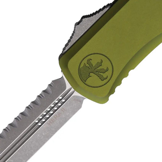 Microtech Hera II OTF Auto Knife APOD 4 Inch Serrated M390 Tactical OD Green Aluminum Handle by Microtech