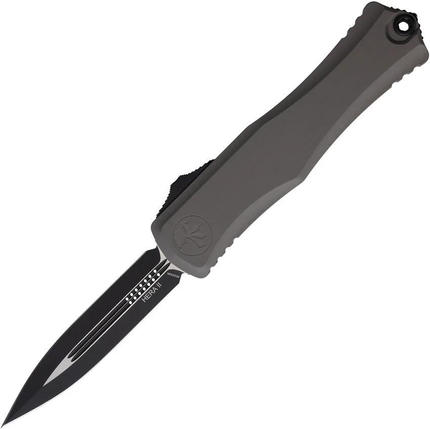 Microtech Auto Hera II OTF Gray Stonewash Dagger Blade Aluminum Handle for Collectors