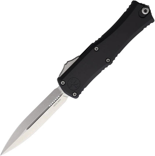Microtech Hera II Auto OTF Mini Knife 4 Inch Closed 3 Inch Double Edge Dagger Blade Black Aluminum For EDC Enthusiasts