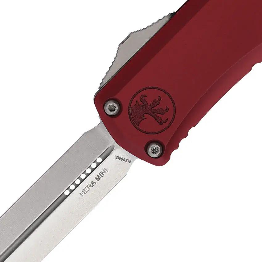 Microtech Hera II Auto OTF Dagger 4 Inch Closed 3 Inch Stonewash Blade Merlot Aluminum Handle For EDC Enthusiasts by Microtech