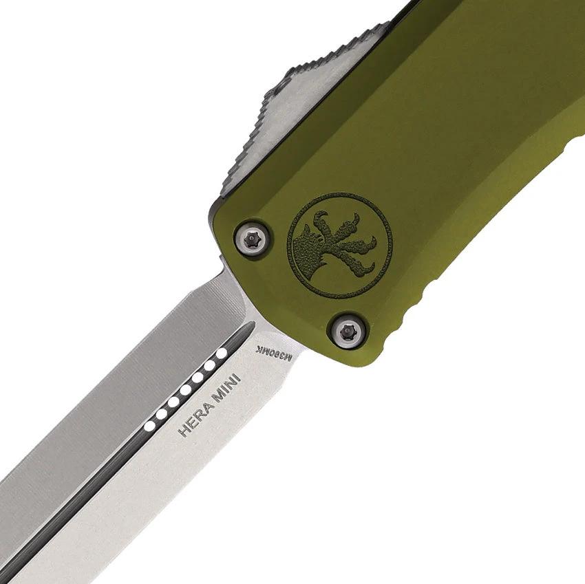 Microtech Hera II Auto OTF Knife 4In Closed 3In Dagger Blade OD Green Aluminum Handle Glass Breaker For EDC by Microtech