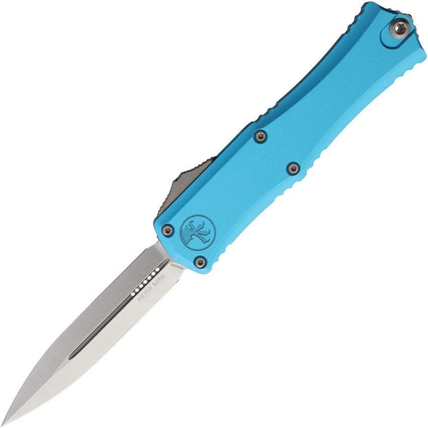 Microtech Hera II Auto OTF Knife Turquoise Aluminum Handle 3 Inch Dagger Blade With Glass Breaker For EDC Enthusiasts