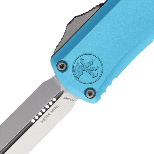 Microtech Auto Hera II Mini D E OTF Knife 4in Closed Turquoise Handle M390MK 30th Anniversary Edition For Collectors by Microtech