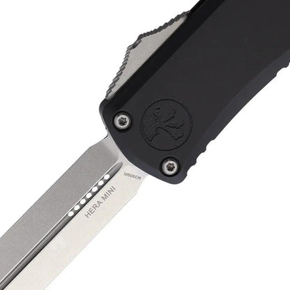 Microtech Hera II Auto OTF Mini Knife 4 Inch Closed 3 Inch Double Edge Dagger Blade Black Aluminum For EDC Enthusiasts by Microtech