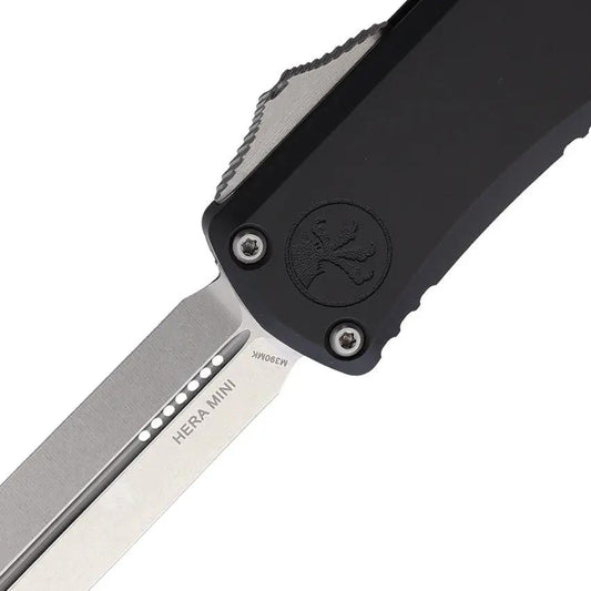 Microtech Hera II Auto OTF Mini Knife 4 Inch Closed 3 Inch Double Edge Dagger Blade Black Aluminum For EDC Enthusiasts by Microtech