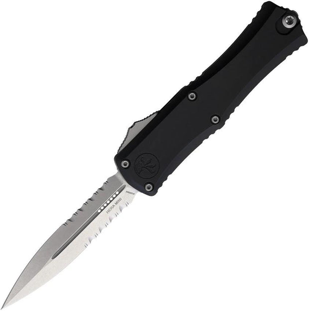 Microtech Hera II Auto OTF Knife Mini 1702M11 With 4in Closed 3in M390 Blade Black Aluminum Handle Tactical EDC