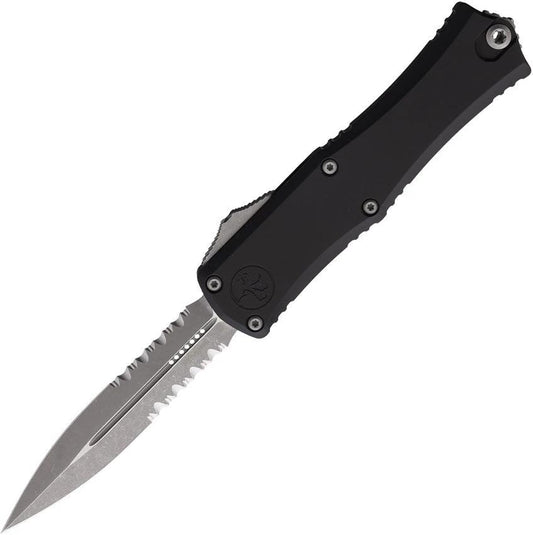 Microtech Hera II OTF Mini Auto Knife Apocalyptic Finish Three Inch Partially Serrated Double Edge Blade For EDC Fans