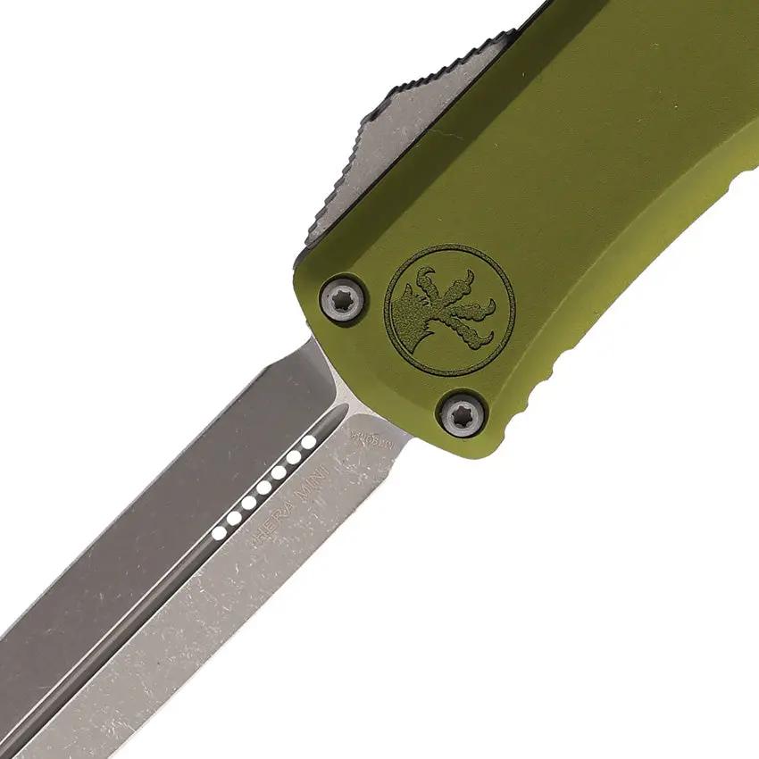 Microtech Auto Hera II OTF Mini Knife For EDC Enthusiasts Rapid One Hand Deployment In OD Green by Microtech