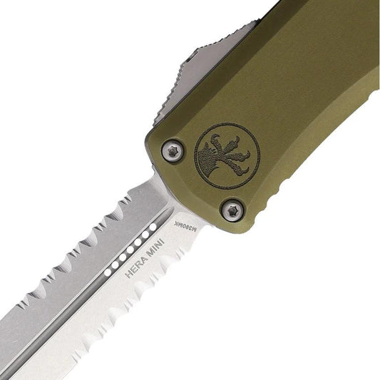 Microtech Auto Hera II Mini OTF Knife Automatic Opening 3In Blade M390MK Stonewashed OD Green Handle EDC by Microtech