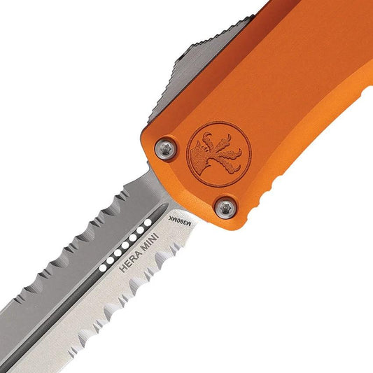 Microtech Hera II Auto OTF Mini DE Orange Aluminum Handle Dagger Blade Glass Breaker EDC Tactical Knife by Microtech
