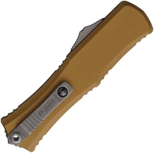 Microtech Hera II Mini DE OTF Knife Tan Aluminum 3 Inch Serrated Dagger Blade Auto Deployment for EDC Enthusiasts by Microtech