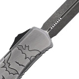 Microtech Hera II Mini Double Edge OTF Bat Knife Automatic Opening 1702M Apocalyptic Finish Glass Breaker Gray Aluminum by Microtech