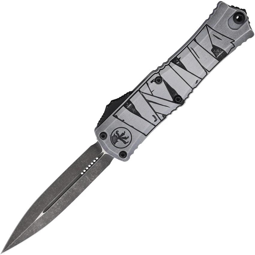 Microtech Auto Hera II Mini D E OTF Knife with M390 Blade Glass Breaker Gray Aluminum Handle For EDC Enthusiasts by Microtech