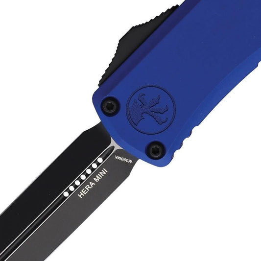 Microtech Hera II Mini Auto Double Edge OTF Knife Navy Aluminum Handle With Bohler M390MK Blade And Pocket Clip For EDC by Microtech
