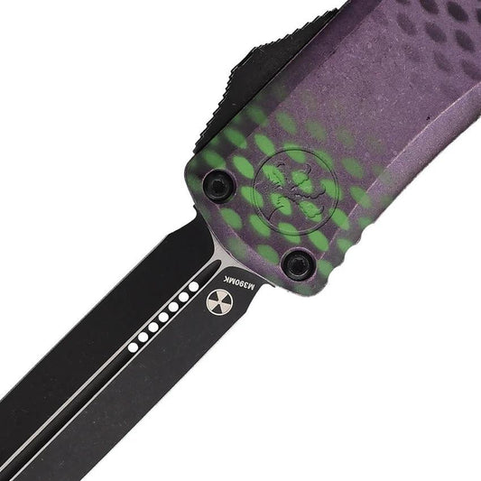 Microtech Auto Hera II OTF Mini Knife Double Edge Dagger 3 Inch M390 Purple Aluminum Handle For EDC Enthusiasts by Microtech