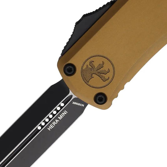 Microtech Hera II OTF Mini Auto Knife With 3 Inch M390 Blade Tan Aluminum Handle EDC Tactical by Microtech