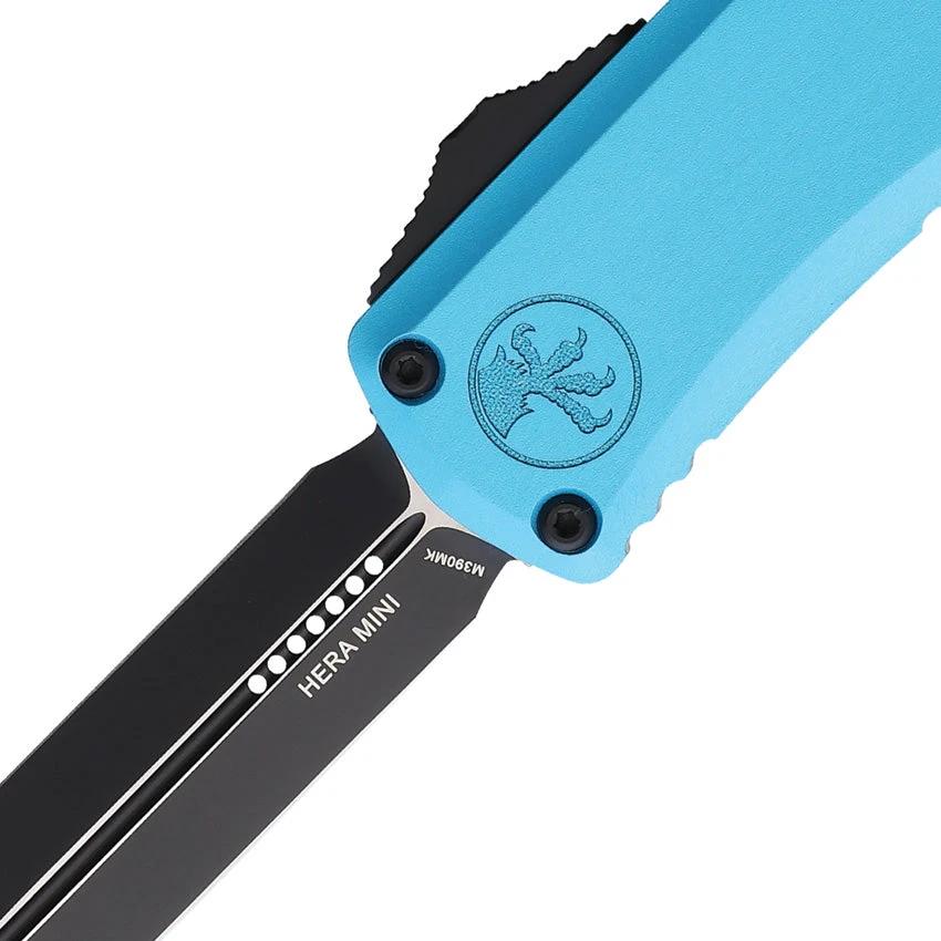 Microtech Auto Hera II Mini DE OTF Knife For Tactical Fans Automatic Opening Turquoise Handle 3In M390 Dagger Blade by Microtech