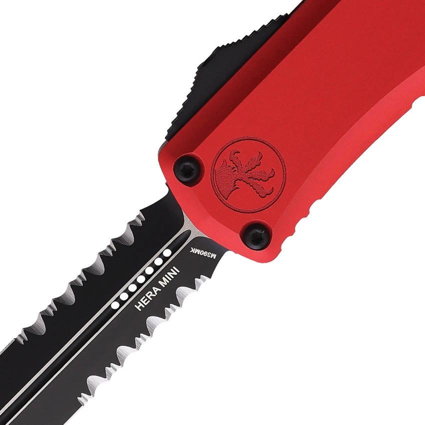Microtech Auto Hera II OTF Mini Red Aluminum Handle Knife With M390 Dagger Blade Glass Breaker For Collectors by Microtech