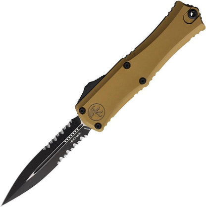 Microtech Auto Hera II OTF Knife With M390 Dagger Blade Two Tone Finish Automatic EDC Tool Tan Aluminum Handle by Microtech