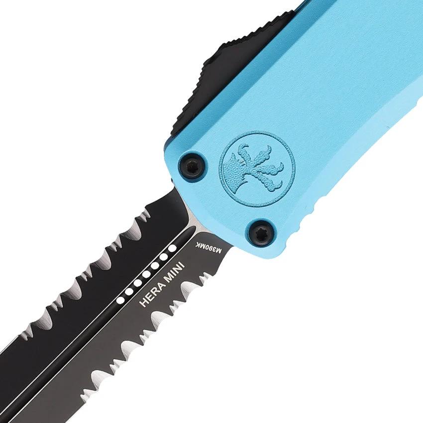 Microtech Hera II OTF Mini Auto Knife Turquoise Aluminum Handle Partially Serrated Three Inch Dagger Blade For EDC Fans by Microtech