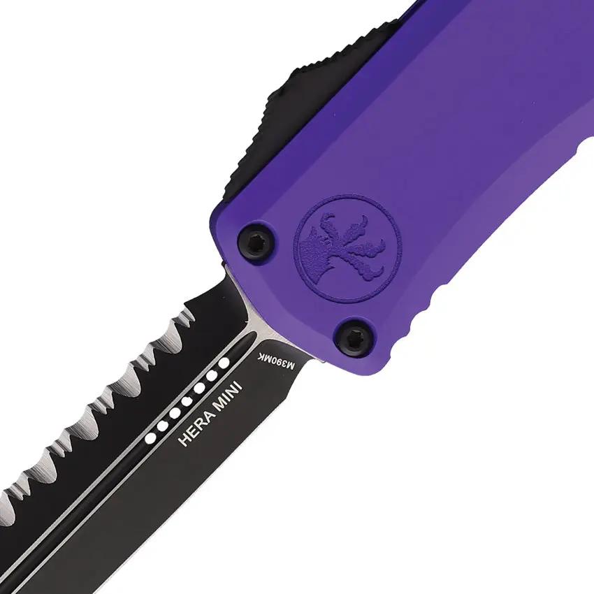 Microtech Hera II Mini Auto OTF Knife With Double Edge M390 Blade For EDC Enthusiasts Premium Purple Aluminum Handle by Microtech