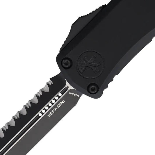 Microtech Hera II Mini Auto OTF Knife 3 Inch Blade Double Edged Black Aluminum Handle For EDC Enthusiasts by Microtech