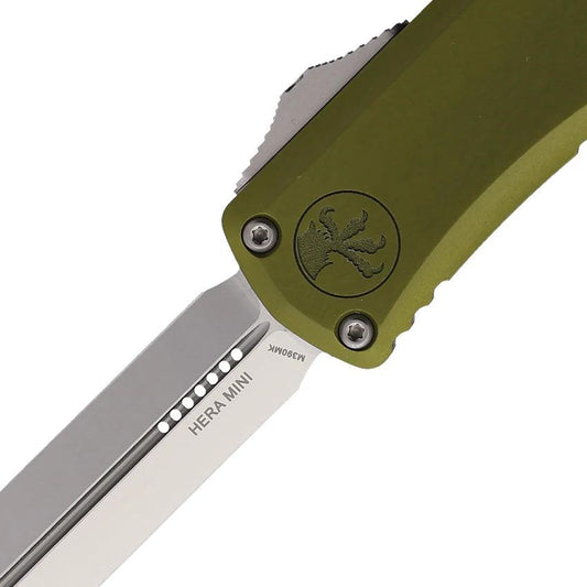 Microtech Hera II Auto OTF Knife For Tactical EDC, 4 Inch Closed, OD Green Aluminum Handle, M390MK Dagger Blade by Microtech