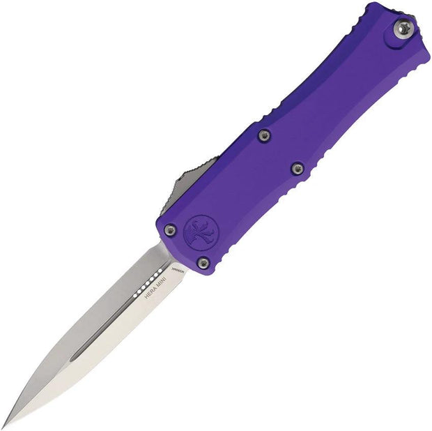 Microtech Hera II OTF Mini Automatic Knife Purple Aluminum Handle Double Edge Dagger Blade Glass Breaker For Collectors by Microtech