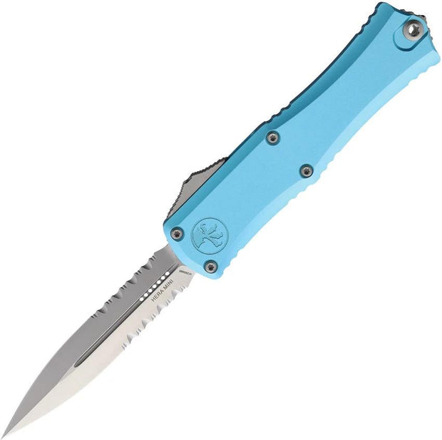 Microtech Hera II OTF Auto Knife Turquoise Aluminum Handle Premium Dagger Blade 3in Satin Serrated EDC by Microtech