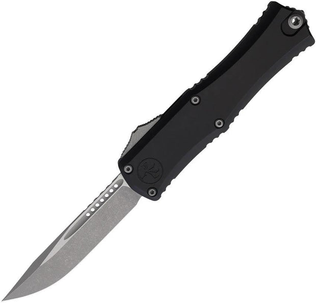 Microtech OTF Knife Hera II Mini Auto 3 Inch Blade M390 Apocalyptic Finish Black Aluminum For EDC Enthusiasts by Microtech