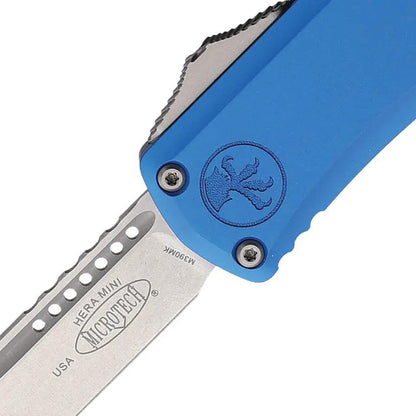 Microtech Hera II Mini OTF Automatic Knife For EDC Enthusiasts, 3in M390MK Blade, Blue Aluminum Handle, Glass Breaker by Microtech