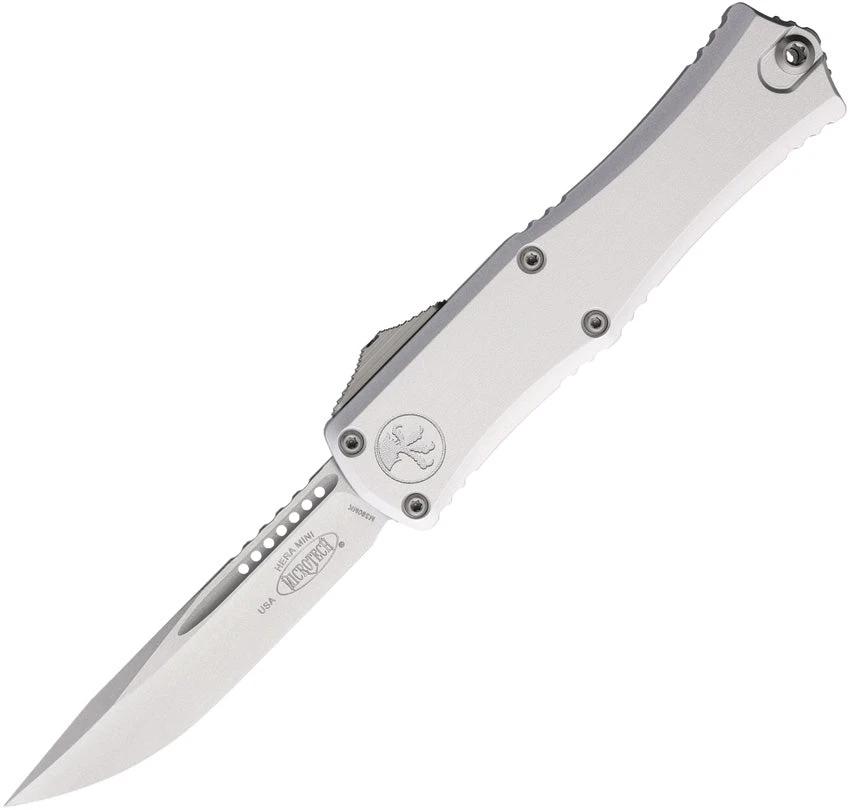 Microtech Auto Hera II Mini OTF Knife Premium 3In Stonewash Blade Silver Aluminum Handle For EDC Enthusiasts by Microtech