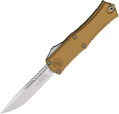 Microtech Hera II Mini OTF Auto Knife 3 Inch Tan Aluminum Handle with Pocket Clip Glass Breaker for EDC Enthusiasts by Microtech