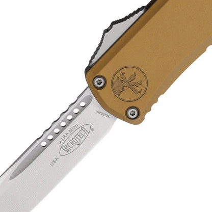 Microtech Hera II Mini OTF Auto Knife 3 Inch Tan Aluminum Handle with Pocket Clip Glass Breaker for EDC Enthusiasts by Microtech