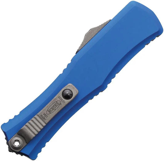 Microtech Auto Hera II Mini OTF Knife Automatic Opening Apocalyptic M390 Blade Blue Aluminum Handle EDC by Microtech