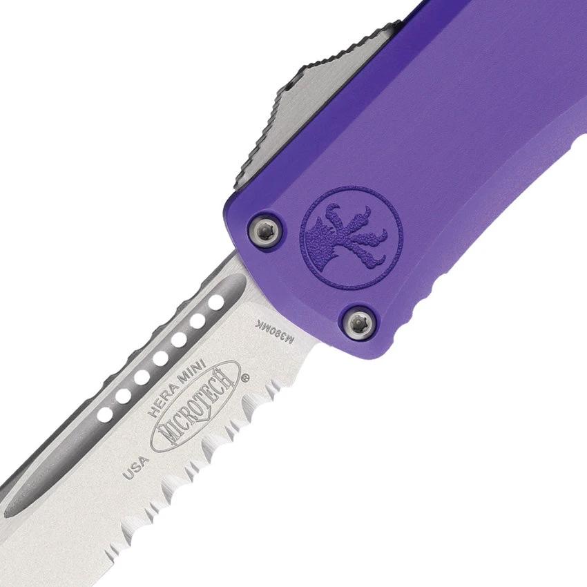 Microtech Hera II Mini OTF Knife Automatic Opening 3in M390MK Stonewash Blade Purple Handle For Tactical Enthusiasts by Microtech