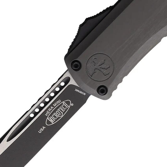 Microtech OTF Knife Hera II Mini Auto With Glass Breaker For EDC Enthusiasts Gray Aluminum Handle by Microtech