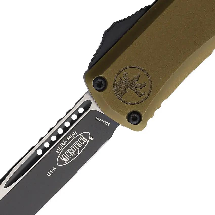 Microtech Auto Hera II Mini OTF Knife Two Tone M390 Blade OD Green Handle Glass Breaker For EDC Enthusiasts by Microtech