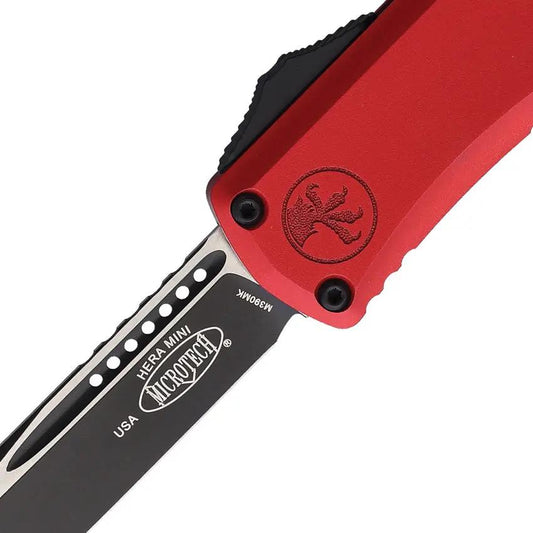Microtech Auto Hera II Mini OTF Red Aluminum Handle With Premium Glass Breaker And Pocket Clip For EDC Enthusiasts by Microtech
