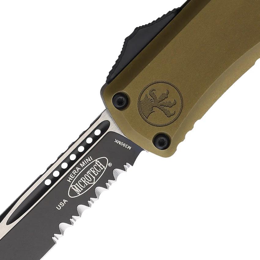 Microtech Auto Hera II Mini OTF Knife Automatic Opening OD Green Aluminum 3In M390 Blade Glass Breaker EDC by Microtech