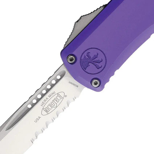 Microtech Premium Hera II Mini OTF Auto Knife Purple Aluminum Handle Three Inch M390 Blade For EDC Enthusiasts by Microtech
