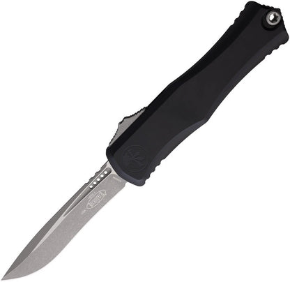 Microtech Auto Hera II OTF Recurve Knife With 4-Inch Blade Apocalyptic Finish Black Aluminum Handle Glass Breaker by Microtech