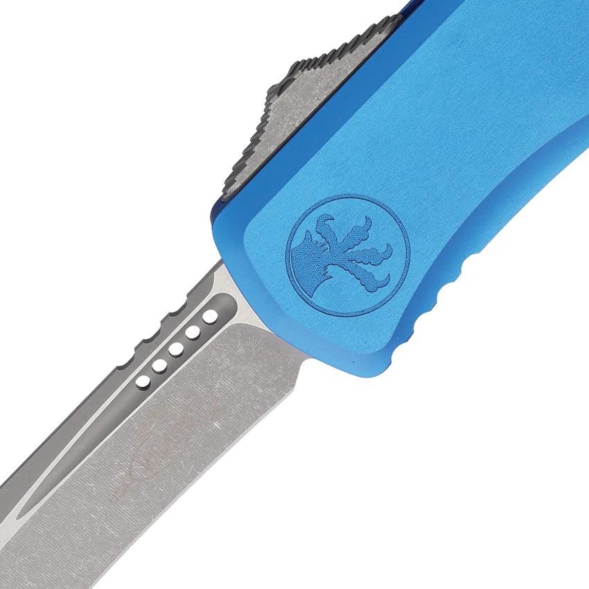 Microtech Hera II OTF Auto Knife Recurve Blade Premium Steel Blue Aluminum Handle EDC Tactical by Microtech